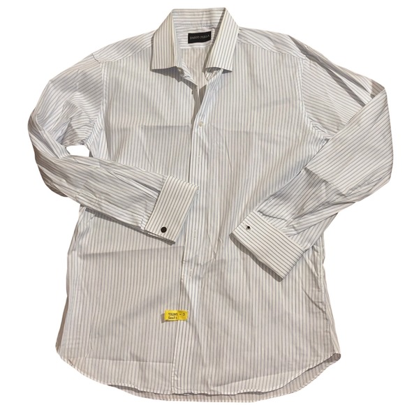 Dario Perla Mens White Blue Striped Long Sleeve Dress Shirt Formal - Picture 1 of 13